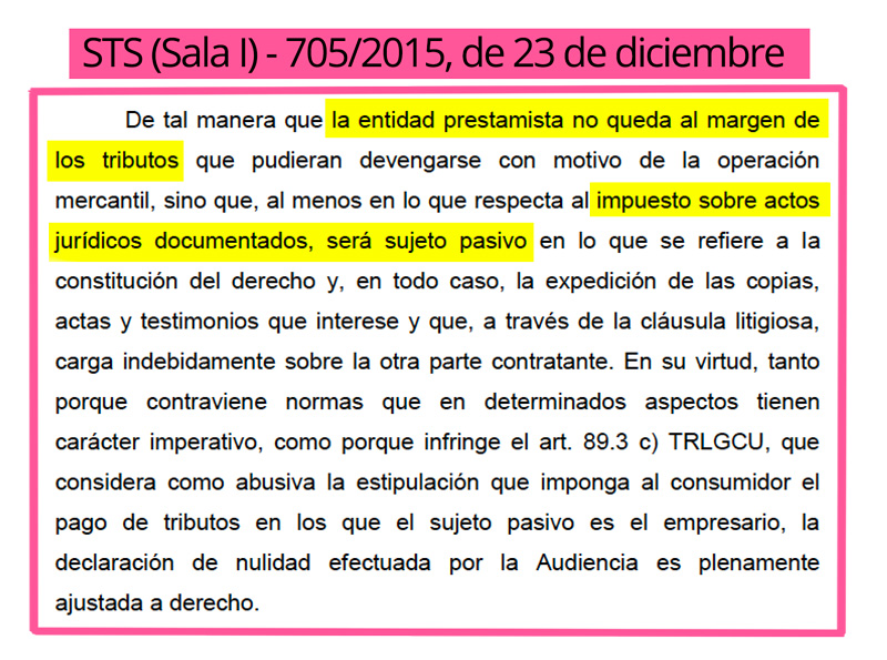 Tribunal Supremo - Sala 1ª - Gastos Hipoteca - Sentencia 2015.