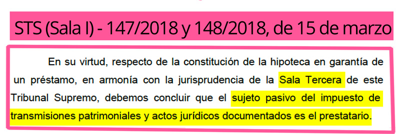 Tribunal Supremo - Sala 1ª - Gastos Hipoteca - Sentencias 2018.