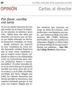 EL PAIS 10.11.10, Cartas al Director sobre la entrevista a Felipe González.