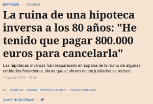 HIPOTECA INVERSA. EL ESPAÑOL. ASUFIN. 11.08.2019.