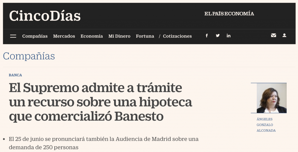 CINCO DÍAS: El Supremo admite a trámite un recurso sobre una hipoteca que comercializó Banesto