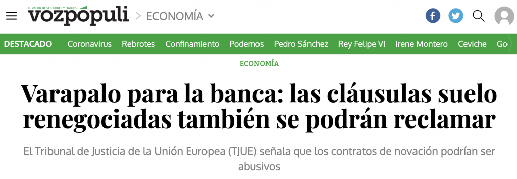 Voz Pópuli: Varapalo para la banca: las cláusulas suelo renegociadas también se podrán reclamar