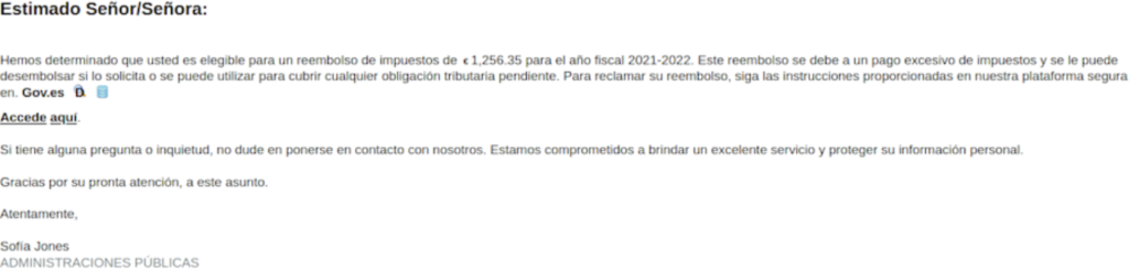 Email estafa Agencia Tributaria