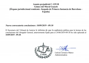 21.5.19 - IRPH - Retraso conclusiones Abogado General - ASUNTO C-125-18
