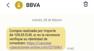 mensaje sms phishing bbva 2